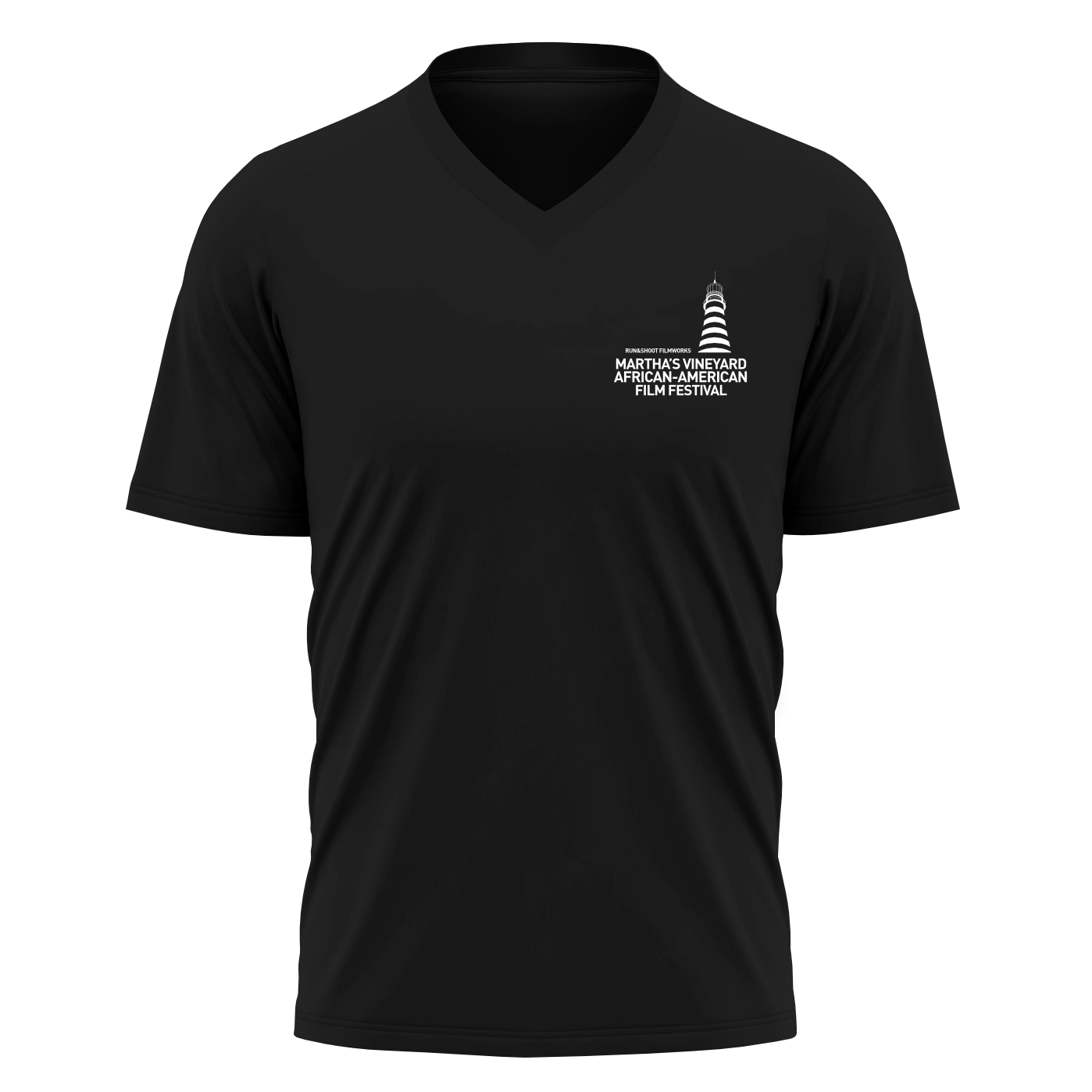 Black V-Neck with MVAAFF Lighthouse logo